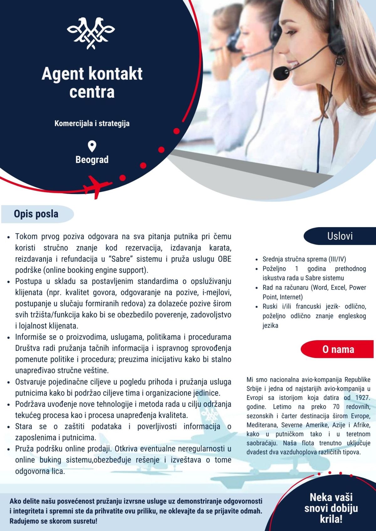 Agent kontakt centra - Air Serbia